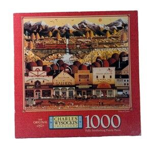 Vtg 1999 RARE Milton Bradley Charles Wysocki’s  "Train to Town" 1000 Pc Puzzle